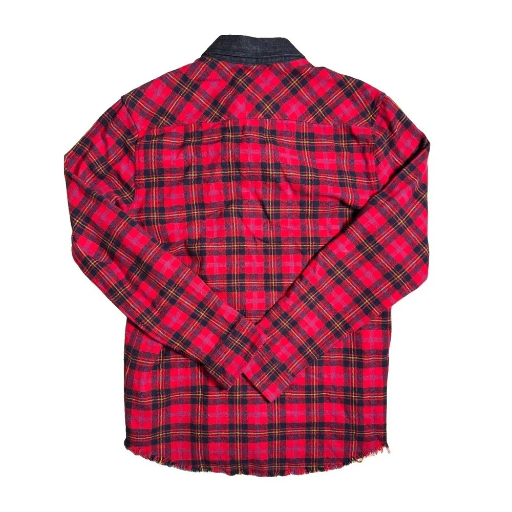 Billionaire Boys Club Logo Checked Red Flannel Overshirt Jacket Raw Mens Medium